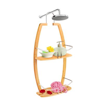 China Sustainable Custom Bathroom Shower Trolley Bamboo Waterproof Shower Holder Without Drilling for sale