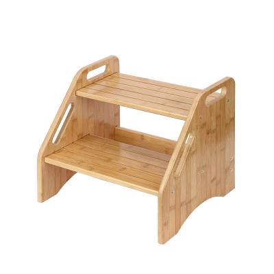 China (Others) 2 Steps Bamboo Safety Adjustable High Quality Non Slip Pads Handles Kitchen Step Stool for sale