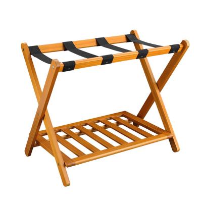 China Double Tiers Modern Storage Rack Modern Hotel Bedroom Bamboo Luggage Rack for sale