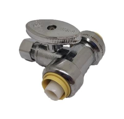 China Push-Fit Supply Tee Stop Valve General Lead-Free Brass Dula Compression Push To Connect Plumbing Valve Quick To Connect Sharkbite Type for sale