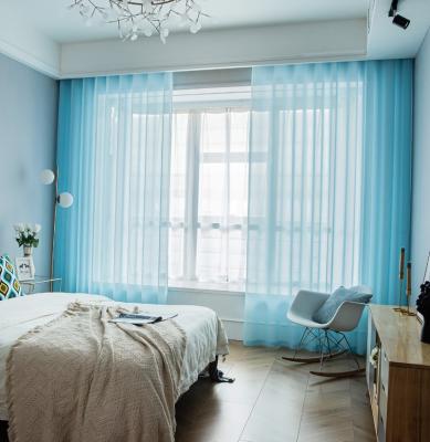 China Double Faced Blue Sheer Curtain Fabric Factory Directly Supply Scratch Proof Ready Running Hot Sale for sale