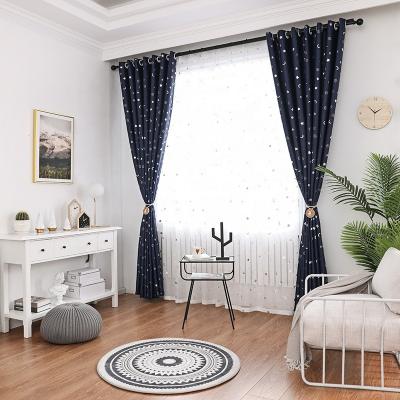 China Factory Supply High Grade Anti-static Soild Hot Silver Single Blackout Curtain Fabric (Small Star Moon) for sale