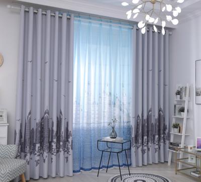 China Hot Sales High Grade Skyscraper Shape Drawing Printing OEM Blackout Curtain Fabric Anti-static Curtain Fabric for sale