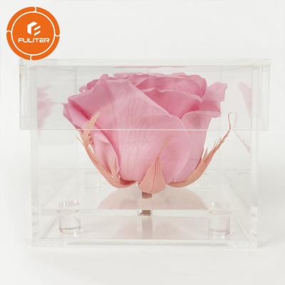 China 3mm Round Clear Cover Drawer Flower Display Box Rose Black Acrylic Flower Box Clear With Lids for sale