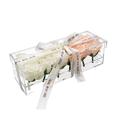 China Custom 16 3mm Platinum Clear Acrylic Rectangular Grade Roses Flower Box Transparent Rectangular Acrylic Box for sale