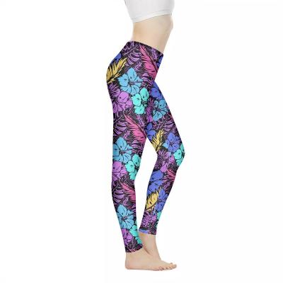 China Print Polynesian Flower Hibiscus Cartoons Womens Breathable Sport Pants Yoga Pants Custom Made for sale