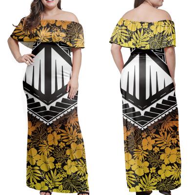 China 2022 New Arrivals Polynesian Custom Made Anti-Static Elegant Women Tribal Print Gold Club Dresses Bodycon Sexy One Piece Dress Long Lady for sale