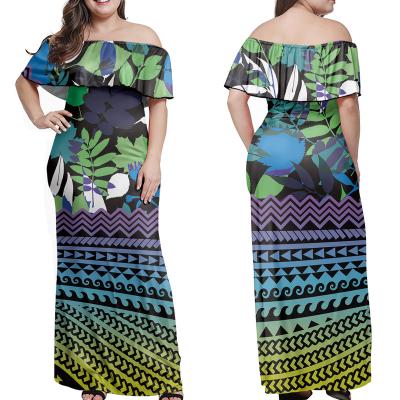 China Custom Made Anti-Static Ruffled Women Green Tropical Floral Print Womens Clothing Long Plus Size Dresses 4xl 5xl 6xl 7xl for sale