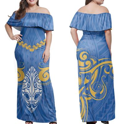 China 2022 Anti-Static Women Wholesale Blue Casual Women Summer Tribal Printed Dresses Polynesia Plus Size Dress Women Clothing for sale