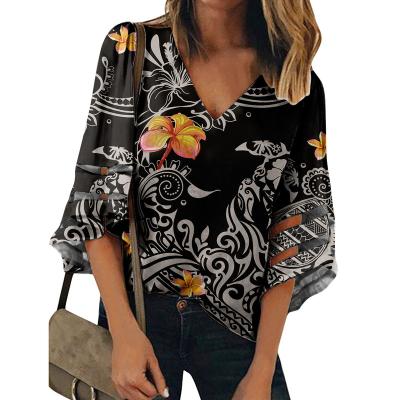 China Custom Women's Clothing QUICK DRY Black Afro Women Printed Summer Fashion Long Sleeved Breathable Soft Blouse Beach Wear Girls Blouses&Shirts for sale