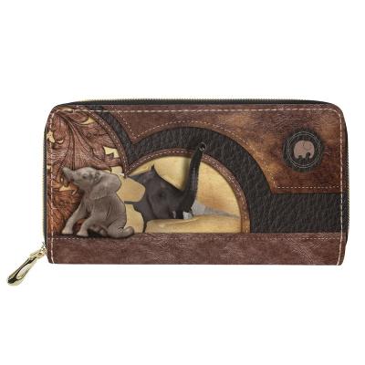 China Logo Print Logo Print Elephant Cartoon Purse Brown Slim Wallet Waterproof Creative Super Popular Zipper Wallet PU Leather Wallet Slim Wallet for sale