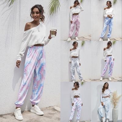 China New Casual Anti-wrinkle Sport Pants Women's Two Pockets Jogger Elastic Waist Ladies Sweatpants Tie Dye Trial Pant Jogging Pants for sale