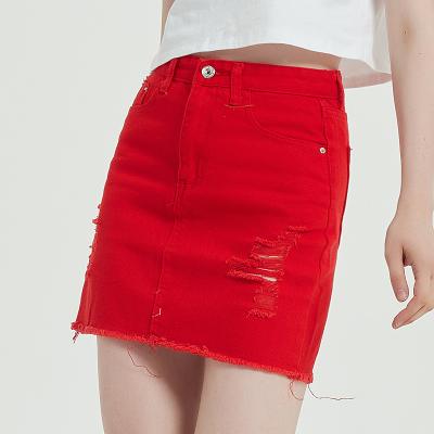 China New Hot Sales Anti-Static Women Fashion Casual Custom Blue High Waist Torn Hole Snowflake Fringe Bag Hip Lady Lattice Skirt for sale