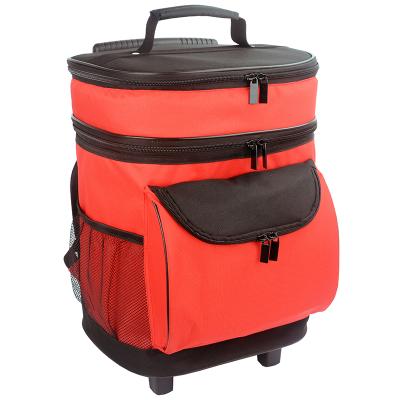 China Double Layer Insulated Trolley Backpack Rolling Picnic Cooler Bag for sale