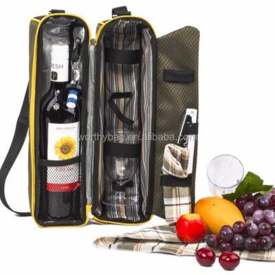 China High Quality Waterproof Wine Cooler Bag With Accessories Luxury Insulated Wine Packaging With Glass Napkins And Corkscrew For 2 Person for sale