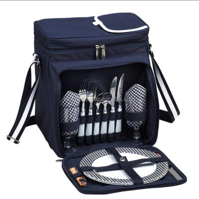 China Picnic Collapsible Two Person Insulated Picnic Cooler Bag Set Camping Cooler Bag With Cutlery For Two Person for sale