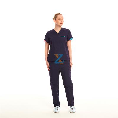 China 2022 Women Eco-friendly Stylish Polycotton Anti Bleach Medical Scrubs Hospital Nursing Uniforms Suit Tops And Pants Uniform Apparel for sale