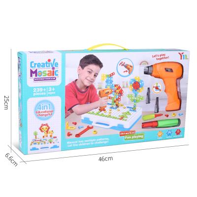 China DIY TOY 239PCS Educational 3D Tray Puzzle Building Block Set with Pegboard Toy Drill Button Screw Driver Tool Kits for sale