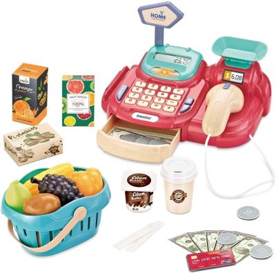 China Plastic Role Play Pretend Home Supermarket Store Toys with Scanner, Sounds, PlayMoney and Grocery Cash Register Toys for Kids for sale