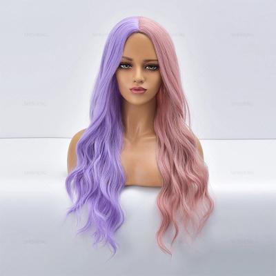 China SHI SHENG Best Price Factory Long Body Wave Purple Pink Ombre Synthetic Wig For Black Women for sale