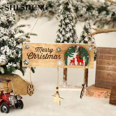 China SHI SHENG Creative Christmas Decoration Wooden Deer Door Signs Hanging Door Plaque Christamas Home Decoration for Door Festival Decoration for sale