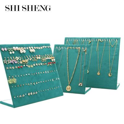 China Eco-friendly SHI SHENG Green Bracelet Necklace Boards Velvet Jewelry Set Display Stand for sale