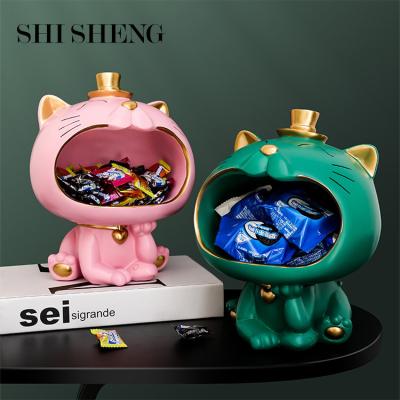 China Cool Cat Storage Table Box SHI SHENG Big Mouth Cat Figurine Resin Art Sculpture Home Decor Eco-Friendly Gift Figurines For Home Decoration for sale