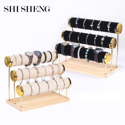 China Eco-friendly SHI SHENG Velvet Metal Detachable 3 Row Bracelet Watch Band Holder For Jewelry Necklace Stand Display Organizer for sale