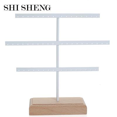 China SHI SHENG New 52 Eco-friendly Metal Earring Hooks Necklace Hanging Rack With Wooden Base For Home Jewelry Display Rack for sale