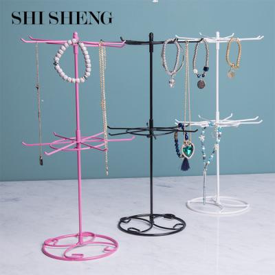 China SHI SHENG 2 Link Worktop Spinner Rack Jewelry Organizer Tower Necklace Tree Metal Bar Display Stand Eco-friendly for sale