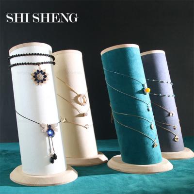 China SHI SHENG Good Quality Wooden Green Luxury Necklace Storage Holder Organizer for Jewelry Live Display for sale