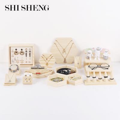 China Luxury SHI SHENG Fasion Solid Wood Ring Bracelet Necklace Earring Panel Jewelry Set For Wedding for sale