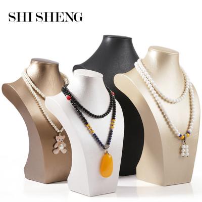 China SHI SHENG Eco-friendly Frame Jewelry Mannequin Model Neck Portrait Jewelry Display Hanging Props Leather Storage Rack Necklace for sale