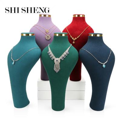 China SHI SHENG New Wholesale Custom Luxury Fine Art Microfiber Jewelry Necklace Display Bust Eco-friendly Style With Metal Base for sale