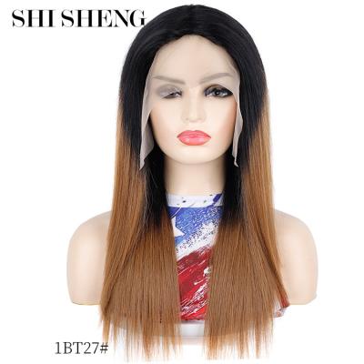 China SHI SHENG Wholesale Silky Straight Light Brown Synthetic Lace Front Wigs Long Straight Black Ombre Wave For Color Women Wigs for sale