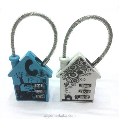 China School Locker Lovely House Shaped Zinc Alloy Cable Combination Padlock for sale