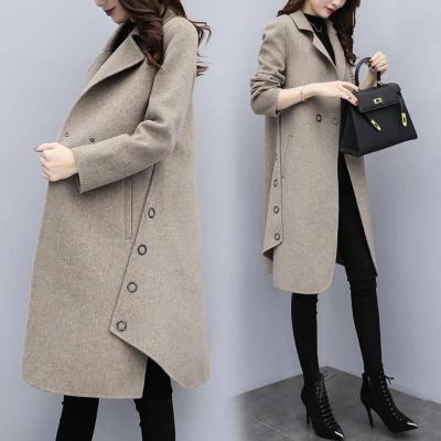 China Lady Long Winter Wool Blend Waterproof Thin Solid Coat Office Customs Outerwear Women Double Breasted Jacket for sale