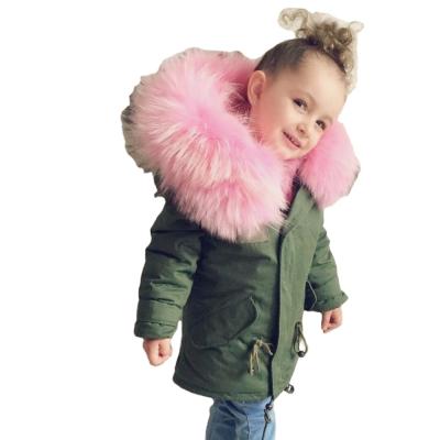 China Anti-wrinkle cheap fashionable winter parka thick warm rabbit fur lining with bigger fur collar kids jackets coat for sale