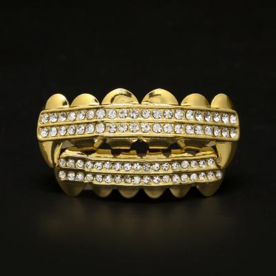 China Fashion Hiphop Fashion Brass Grill Set Real 24k Gold Plated Diamond Teeth Grillz Jewelry for sale