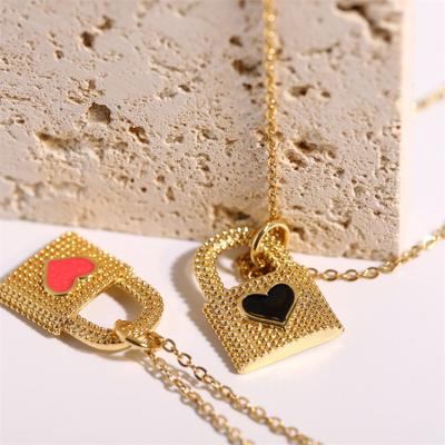 China New fashion18K Hiphop/Rock Gold Plated Love Brass Lock Oil Drop Pendant Necklace For Women Jewelry Gift for sale