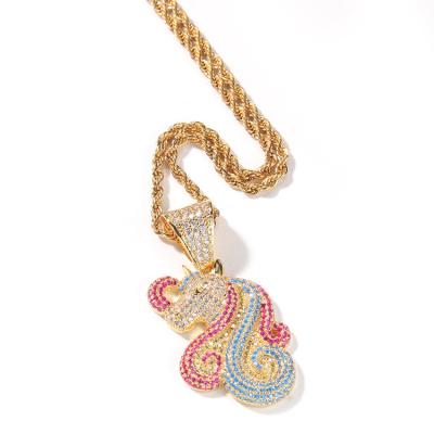 China Hiphop/Colorful Cartoon Cute Cubic Unicorn Rock Hiphop Hip Hop Zircon Necklace Hitter Animal Pendant Jewelry for sale