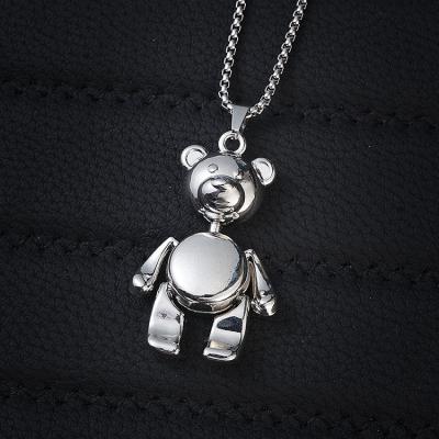 China New Members Hiphop/Rock Bear Titanium Necklace Fashion Shiny Movable Steel Sweater Chain Pendant Necklace Jewelry for sale