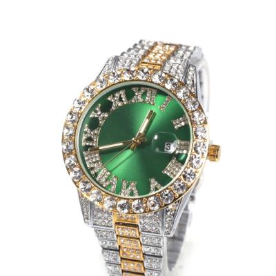 China Full Roman Diamond Hip-Hop Diamond Men's Day/Date Brand Digital Green Fashion Big Watch Men's Digital Quartz Watch for sale