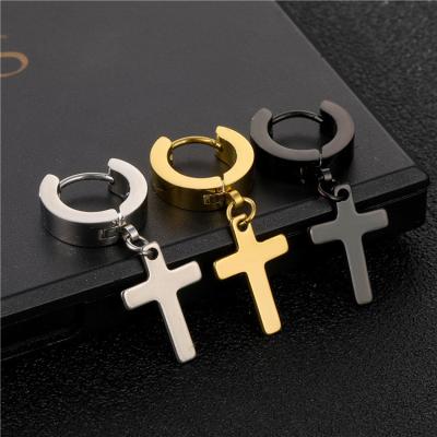 China Fashion Hiphop Earrings Trend Punk Hiphop 2020 Style 316 L Stainless Steel Cross Stud Earrings Men for sale