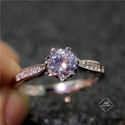 China Fashion S925 Romantic Six-claw Petal Zircon Ring Women's Sterling Silver Adjustable Ring for sale