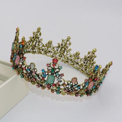 China Wedding mixed color diamond wedding birthday girls tiara crown new retro full circle tiara crown large baroque alloy crown for sale