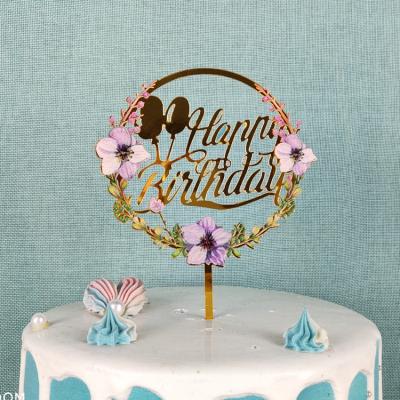 China Hot Selling Cake Topper Yiwu Birthday Party Supplies Flower Acrylic Happy Birthday Cake Topper Decorations for sale