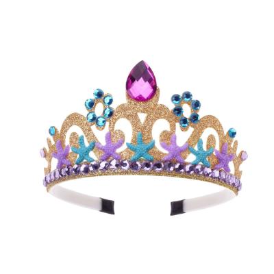 China European and American mermaid hair accessories crown baby style children's crystal tiaras for for party beach for sale