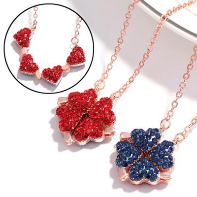 China FASHIONABLE hot sale red and blue heart double-sided folding pendant can turn clover necklace fashionable women for sale