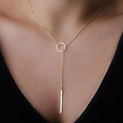 China New Fashion TRENDY Simple Necklace Retro Gold Plated Alloy Tassel Long Chain Fancy Necklace For Women for sale